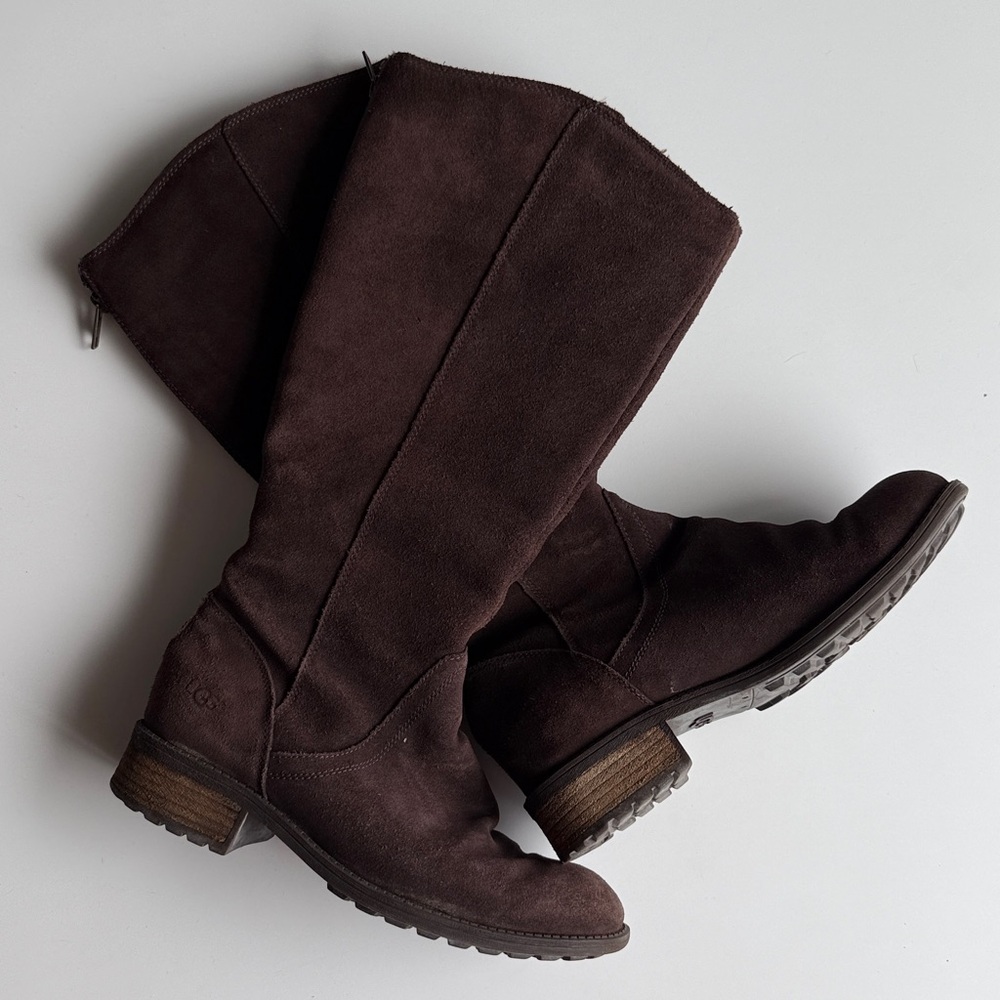 UGG brown suede riding knee high Seldon boots zip up 8.5 - Picture 8 of 16